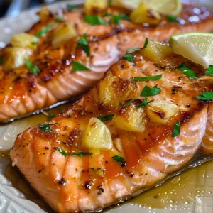 Salmón a la Miel y Mostaza con Piña