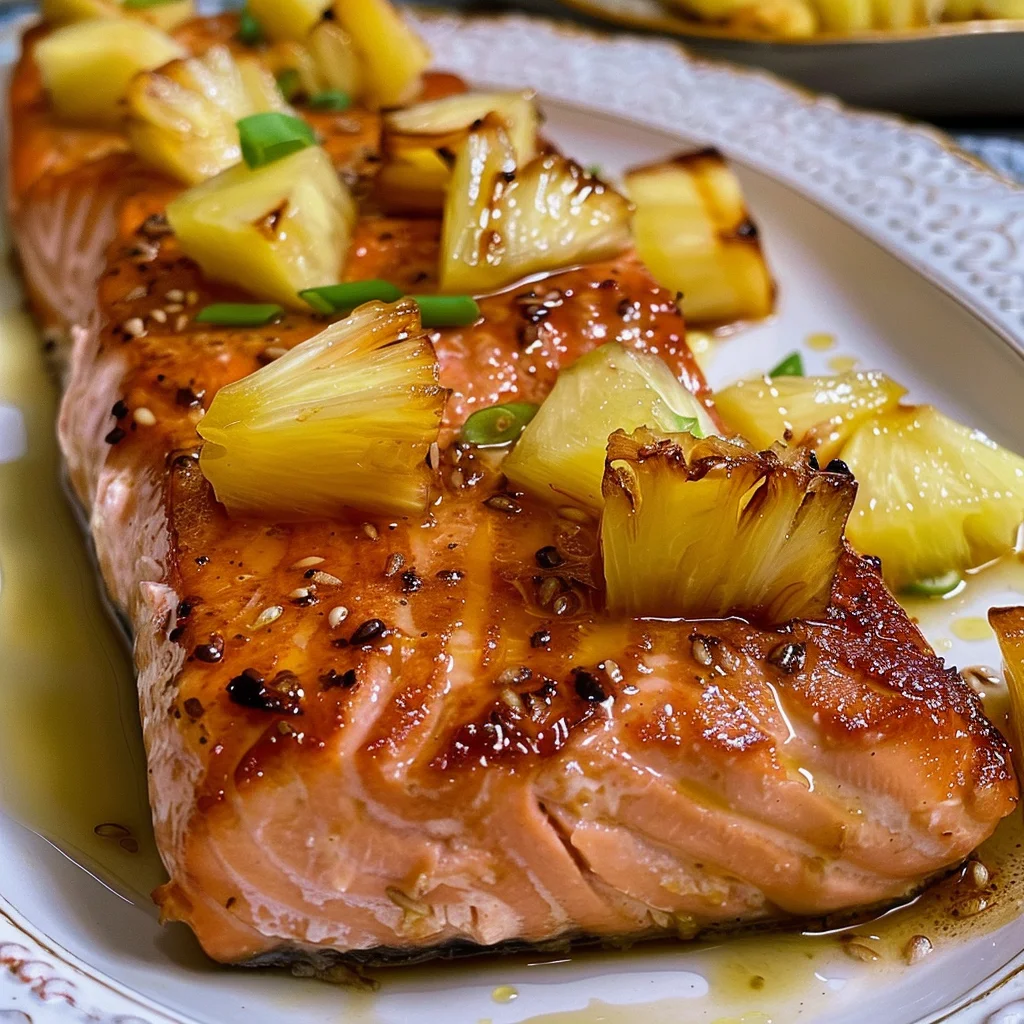 Salmón a la Miel y Mostaza con Piña