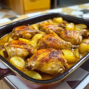 Pollo Asado al Horno con Patatas y Cebolla