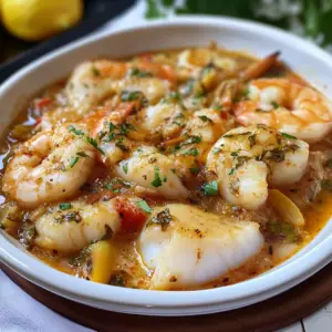 Bacalao al horno con refrito de gambas