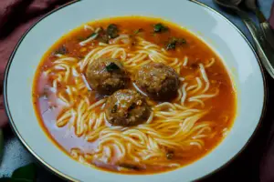 Sopa de Albóndigas con Fideo