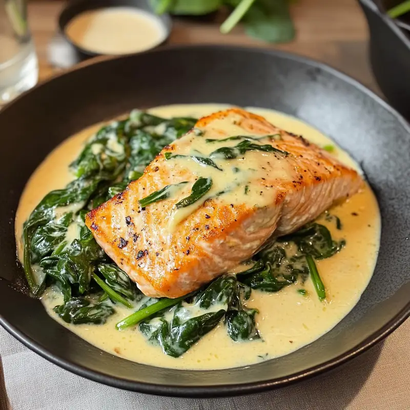 Salmón con Espinacas a la Crema