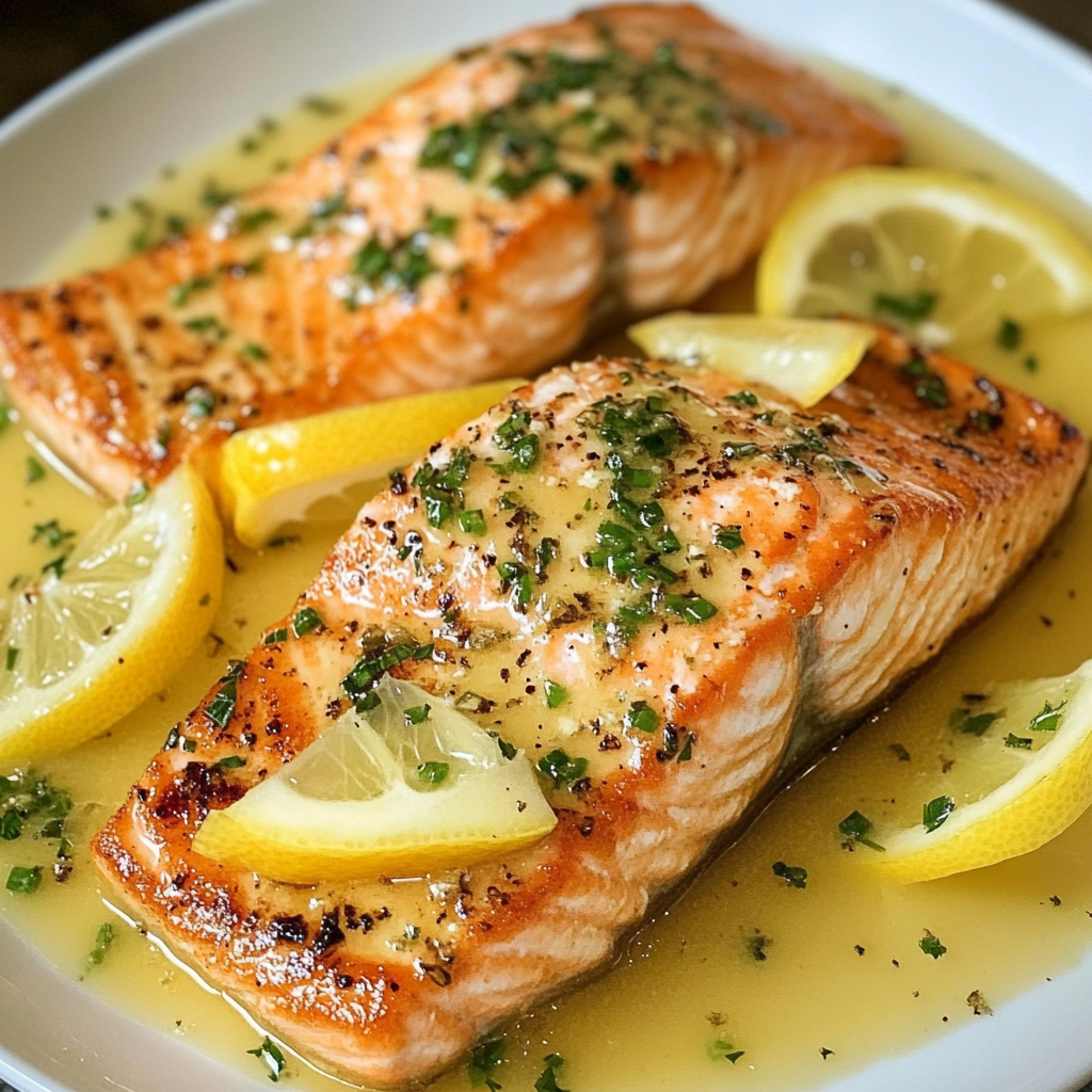 Salmón al Sartén con Salsa de Limón y Ajo