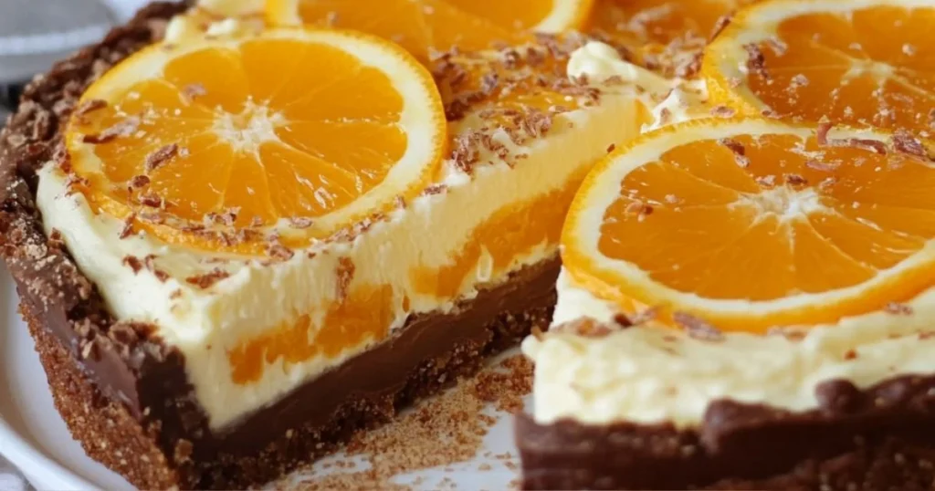 Tarta sin horno de galletas de chocolate con crema de naranja